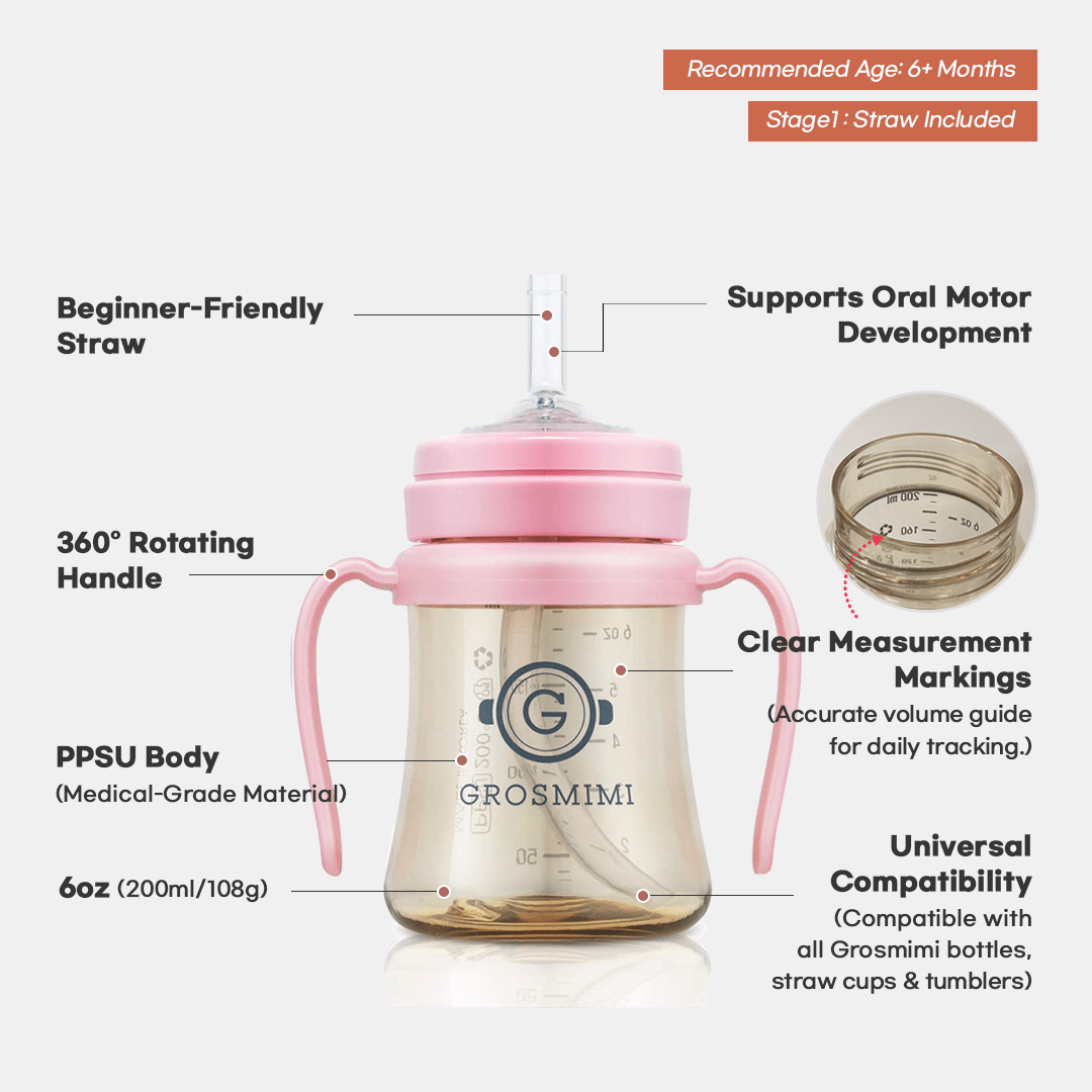 Grosmimi PPSU Straw Cup - 6oz (200ml) - Zezebaebae