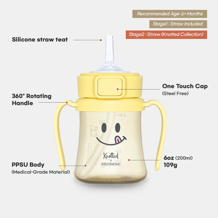 Grosmimi PPSU Straw Cup with Flip Top - 6oz (12 Months+)